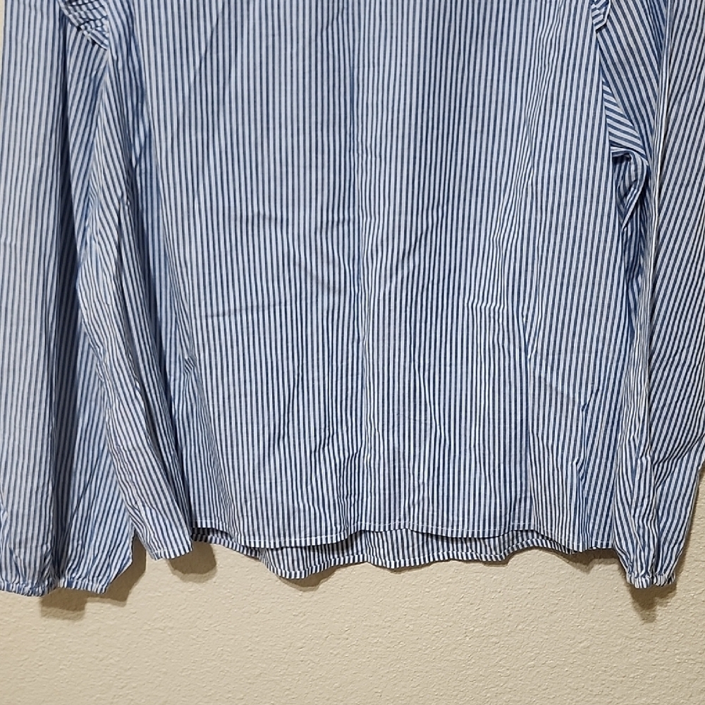 J. Crew Blue and White Ruffled Puff Sleeve Blouse - Picture 13 of 15